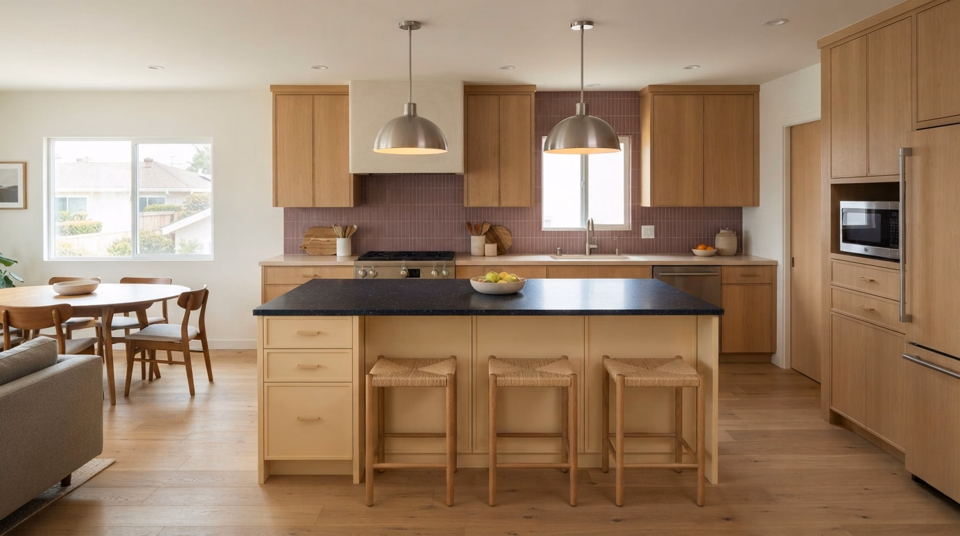 Open-concept kitchen island project in Oceanside, CA.