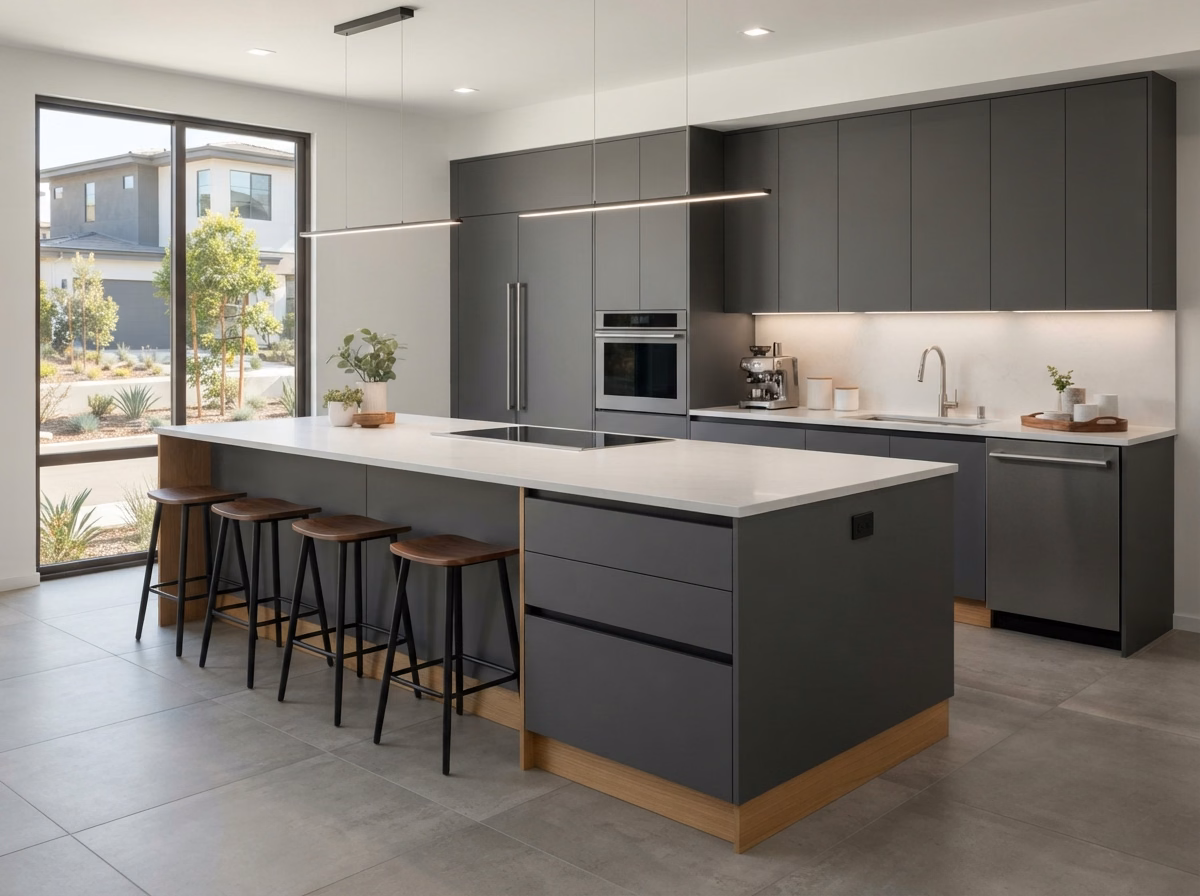 Contemporary Slab Island Style in San Diego County.