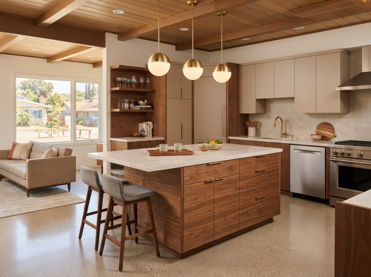 Mid Century Walnut Island Style in San Diego County.