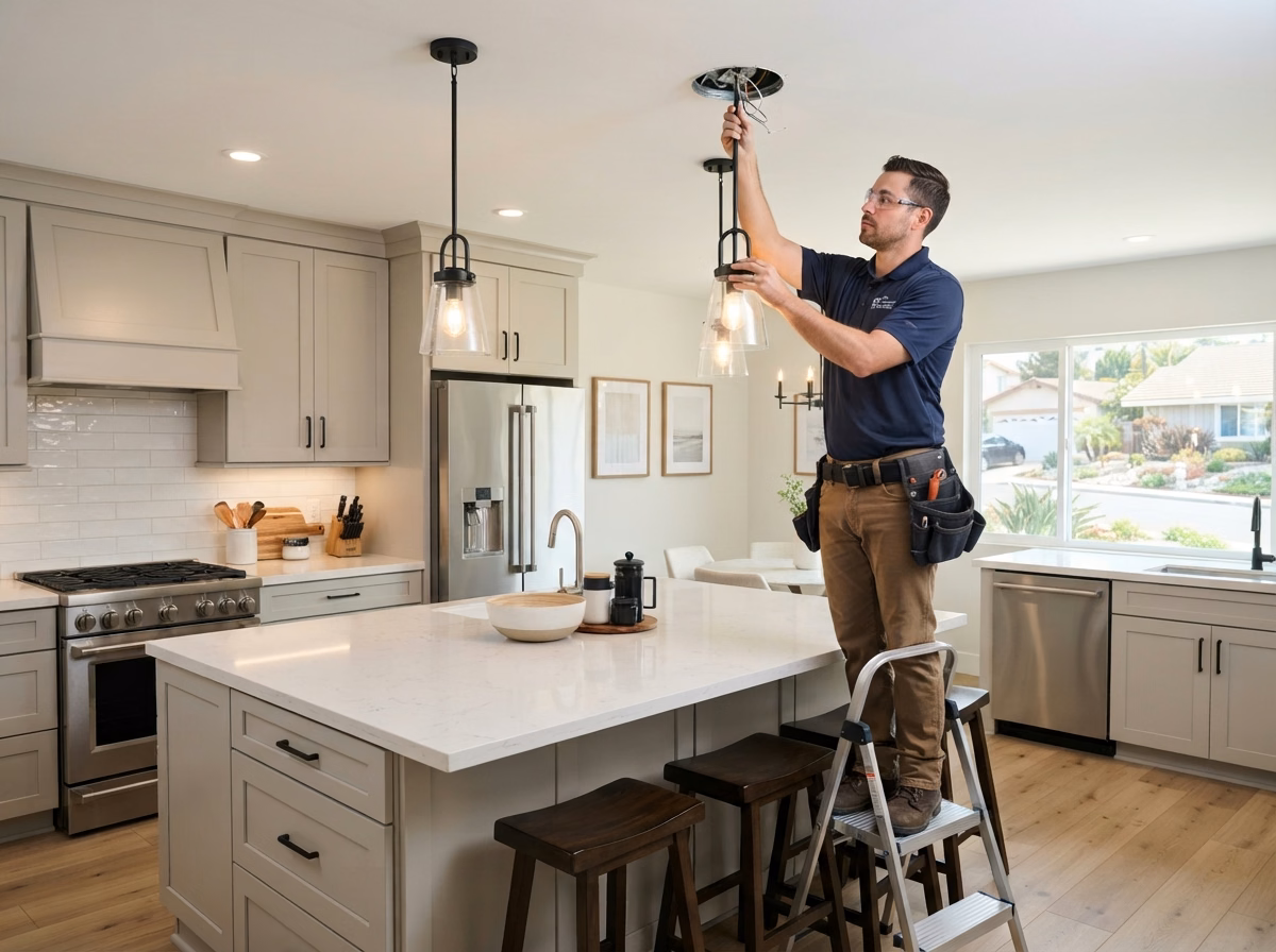 Pendant Lighting over Kitchen Islands | San Diego County Pendant Lighting over Kitchen Islands in San Diego County.