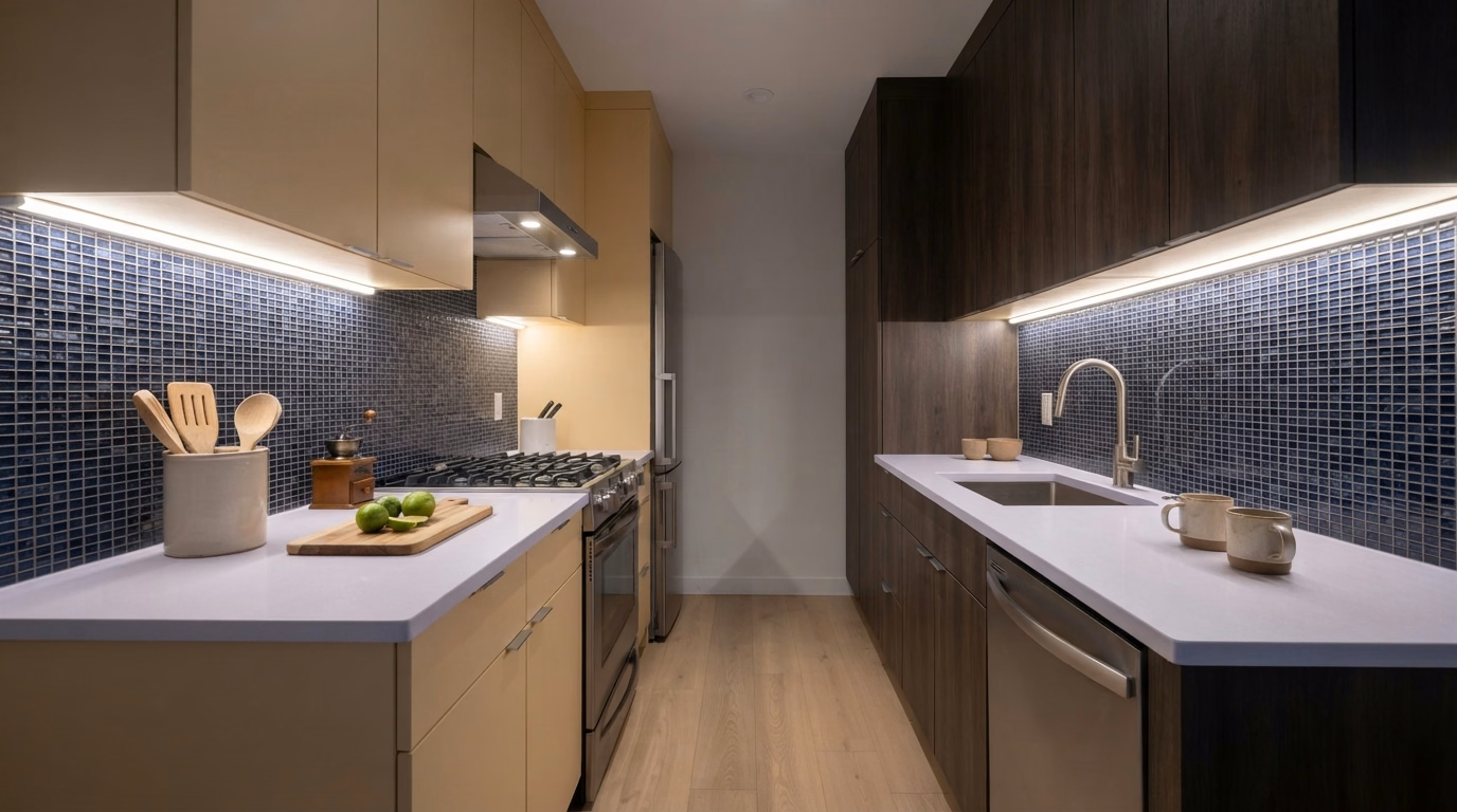Under-Cabinet Lighting for Small Kitchens | San Diego County Under-cabinet lighting for a small kitchen in San Diego County.